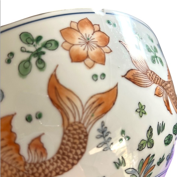 Porcelain 10" vintage Koi fish Gold Carp Decorative bowl - Picture 12 of 12